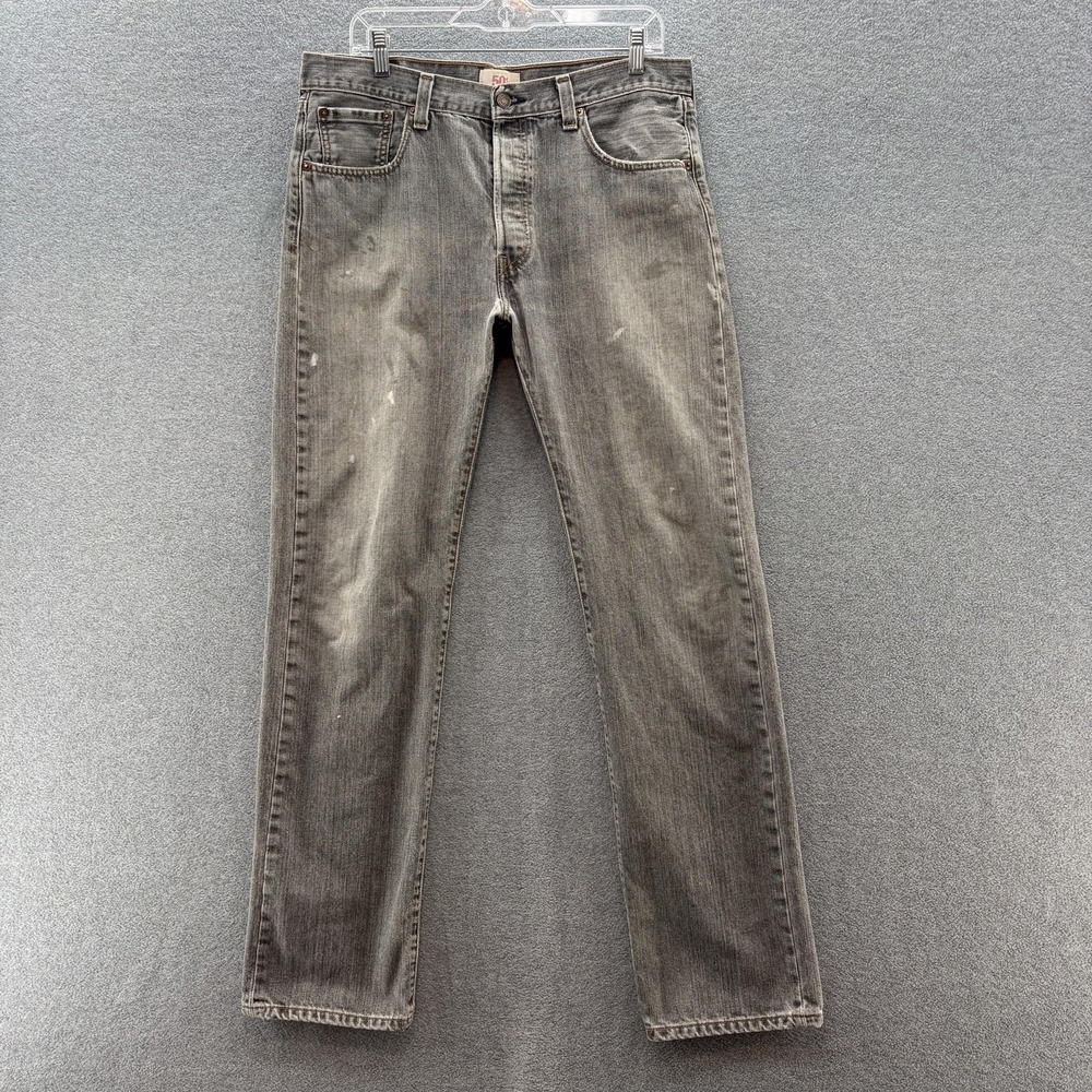 VTG 90s Y2K Levis 501 Jeans Men 34x34 Gray Straight Denim Button Fly Distressed